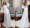 Abito da sposa glamour a maniche lunghe con spalle scoperte Maniche a sbuffo Una linea Sweetheart Abito da sposa in chiffon Corte dei treni Vestido de Noiva 2022 Robe Mariage