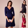 Dresses For Women Pregnant Dresses Maternity V-neck Three Quarter Sleeve Pleated Beautiful Clothes Pregnancy Party Evening Dress Q0713
