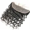 13x4 dentelle frontale fermeture brésilienne lâche vague profonde couleur naturelle cheveux humains trois partie libre centrale frontaux pré plumés