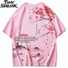 Мужчины хип-хоп футболка уличная одежда Японская Сакура живопись футболка с коротким рукавом хлопок летние Harajuku футболка в Японии стиль розовый 210324