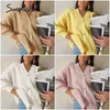 Casual long knitted cardigan female autumn winter Loose lantern sleeve sweater cardigan Basic white button women's tops 210810