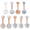 8/9 pièces/lot bouton anneau ensemble cristal Double boule Piercing pour les femmes or Rose acier inoxydable nombril anneaux de ventre