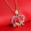 Pendant Necklaces Fashion Handmade Charm Gold Color Crystal Animal Big Elephant With Baby Hollow Necklace Jewelry For Women Family8590119