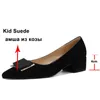 Women's Thick Suede High Heels Real Leather Shoes with Metal Decoration Black Size 34-42 for 2 9