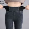 Классический плюс размер 38 эластичная талия тощая мама джинсы женщины старинные весенние тонкие растягивающие джинсовые карандашные брюки повседневные легинги брюки 211229