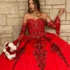 2021 Sexy Rot Königsblau Pailletten Spitze Quinceanera Kleider Ballkleid Kristallperlen Roségold Pailletten Schatz mit Ärmeln Rüschen Partykleid Abschlussball Abendkleider