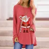 Artı Boyutu S-5XL Moda Noel Santa Baskı Kadın T-shirt Rahat Gevşek Uzun Kollu Temel Tops W773 210526