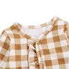 0-12M Primavera Otoño Nacido Infant Baby Girls Plaid Romper Lindo Manga larga Volantes Mono Niño Niña Ropa 210515