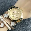 Brand Quartz Wrist Watch for Women Girl With Crystal 3 Dials Style Dial Metal Steel Watches FO033187