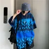 Woherb Harajuku Lake Summer Tops Женщины мужчина повседневная синяя пламя блузки с коротким рукавом негабаритный рубашка Blusas Hip-Hop Streetwear 210326
