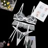 Underkläder set kvinnor blommor spets underkläder se genom vit transparent behå och t-back thong lenceria exotiska babydoll intim x0526