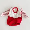 Niemowlę Baby Girls Koronki Knit Stripe Pacyki Odzieżowa Wiosna Jesień Dzieci Dziewczyna Długie Rękaw Odzież 210521