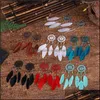 Dangle & Chandelier Earrings Jewelry Bohemia Womens Crystal Red Feather Tassel Earring 2021 Summer Indian Tibetan Dream Catcher Wedding Drop