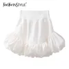 Falda Casual Bud para mujer cintura alta minimalista coreano blanco A Line faldas ropa de moda femenina 210521