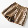 Women's Shorts Short Female Legitimate Leather, Elastic Skirt High Waist Wide Legs With Simple Pockets