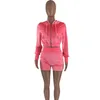 Joskaa Suede Hooded zipper solide survêtement survêtements sport automne nouveau sexy Casual short top biker shorts femmes Deux Pièces Ensemble Y0625