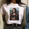 Mona Lisa Mask Harajuku Эстетическая футболка для женщин 90-х годов Урожай мода Топ-тройники женские Улзанг Смешная футболка