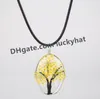 Hangende kettingen ontwerp gedroogde bloemen planten specimens boom van leven ketting voor vrouwen met lederen touwketen mode ovaal glazen sieraden choker q1xt ne nosck