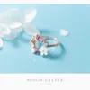 925 Sterling Silver Luxury Flower Opal Enamel Gratis Size Finger Ringar för Kvinnor Utsökt Kristall Rose Gold Färg Smycken 210707