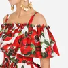 Mode Runway Casual Holiday Summer Women's Slash Neck Blommor Tryckta Ruffles Off Shoulder Holiday Beach Women Mini Dress 210514