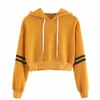 Damesmode Sweatshirt Vrouwen Varsity-gestreepte Trekkoord Crop Hoodie Sweatshirt Jumper Crop Pullover Tops Drop 210518