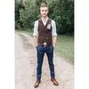 Country Farm Wedding Brown Wool Herringbone Tweed Vests Custom Made Groom Vest Slim Fit Mens Suit Waistcoat Men's Suits BLA200G