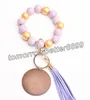 Bracelete Keychain Madeira Borlas Frisadas Chaveiros Favor Favor Personalizado Disco Oranament Lembrança Lembrança Chave Chave Mulheres Pulso Strap Fashion Acessórios