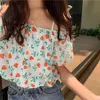 Fresh Floral Sling Shirts Kvinnor Sommar Slash Neck Off Shoulder Sexiga Toppar Koreanska Söt Eleganta Blusar Chic Blusas 210519