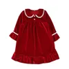 Winter Boutique fluwelen stof rode kinderen kleding PJ's met kant peuter jongens set pyjama meisje baby nachtkleding 211102