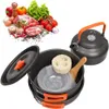 Camping Köksartiklar Utomhus Aluminium Matlagningssats Vattenkokare Pan Pott Resa Vandring Picnic BBQ Poorware Equipment FT136