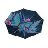 Mode papillon sur fleurs imprimer parapluie automatique pour femme 3 pliant pluie protection solaire mâle portable parasol 210721