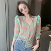 Korobov Summer Thin Knitted Women Cardigans Korean Short Sleeve V Neck Sweaters Vintage Elegant Outwear Knitwear 211011