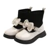 Stövlar Pearl Bow-Knot Children's Spring Princess Patchwork Ankel Korta skor för tjejer Non Slip Kids Fashion Sock BG