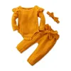 Baby Girl Odzież Zestaw Bawełniany Przycisk Przycięte Koronki Z Długim Rękawem Łuk Pałąki Pałąki Sashes 4 Solid Color Babies Ubrania Zestawy 31 88ym L2
