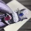 Micro incruste anel semiprecioso anel de pedra colorido anéis de zircônio real banhado a ouro sem fadeamento moda 925 fêmea de lote misto