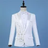 Blazer mannen bruidegom pak set met broek ceremonies wit borduurwerk heren bruiloft pakken kostuum zanger fase kleding formele jurk x0909