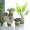 Storage Rattan Basket Hanging Flowerpot Clothes Laundry Seagrass Handmade Storage Bamboo Storage Basket Flower Pots Planter 210712