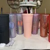 Mugs 710ML studded cups Diamond Radiant Goddess Straw Cup Coffee Summer Holiday Cold Tumbler 24oz Double Layer Plastic Durian WLL1030