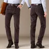 Осенью и зимняя мужская вельверовка повседневные брюки бизнес мода твердый цвет эластичные регулярные брюки мужские khaki28-40