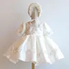 Baby Girl Dresses Elegant Floral Embroidery Princess White Dress 1st Birthday Evening Children Dresses Ball Gown G1129