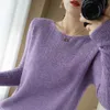 Jesień i zima Styl 100% Pure Wool Damski sweter O-Neck Pullover Pure Color Slim Miękki damski sweter 210805