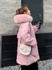 Vinter Real Natural Fur Hooded Long Jacket Kvinnor 90% Vit Duck Down Coat Loose Casual Drawstring Tjock varm Snö Outwear 210430