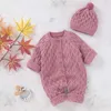 Combinaisons bébé barboteuses à manches longues hiver chaud tricoté infantile enfants garçons filles chapeau tenues enfant en bas âge chandails vêtements d'automne