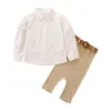 衣料品セット1-6Y子供女の子服子供Puff長袖ラペルホワイトシャツ+ MIDIスカートベルト夏秋の赤ちゃんの服装