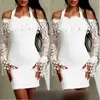 Kayotuas Mulheres vestido sexy branco lace manga longa bodycon off-the-ombro festa de casamento clubwear noite curto mini roupa 210522