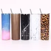 20oz Skinny Tumbler Cups Double Wall Stainless Steel Vacuum Insulated Straight Cups Beer Coffee Mugs with straws & lids