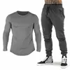 Marka Siłownia Odzież Dres Mężczyźni Bawełna Z Długim Rękawem T-Shirt + Joggers Spodnie Mężczyźni Kulturystyka Fitness Jogging Wymień dresu dupla X0610