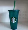 Starbucks Mermaid Goddess 24oz/710ml plastmuggar Tumlare Återanvändbar pelarform Lock Halmfärgsföränderlig blixtkoppar