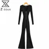 Women Jumpsuit Long Sleeve V-neck Knitting s For Sexy Vintage Black Rompers s 210524