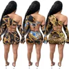 Cutubly Cut Out Women Set Outfit Höst Vinter Leopard Chain Print 2 Pieces One Shoulder Top Leggings Pant Fashion Tracksuit Women's Tracksu